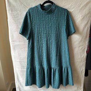 Turquoise knit mock collar dress